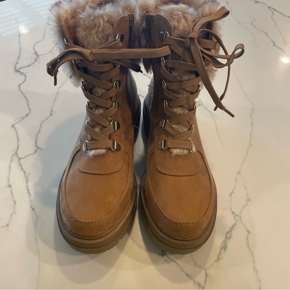 Sun + Stone Shoes - Sun + Stone Orlaaf Faux Fur Cold Weather Lug Sole, Combat, Lace-Up Ankle Boots